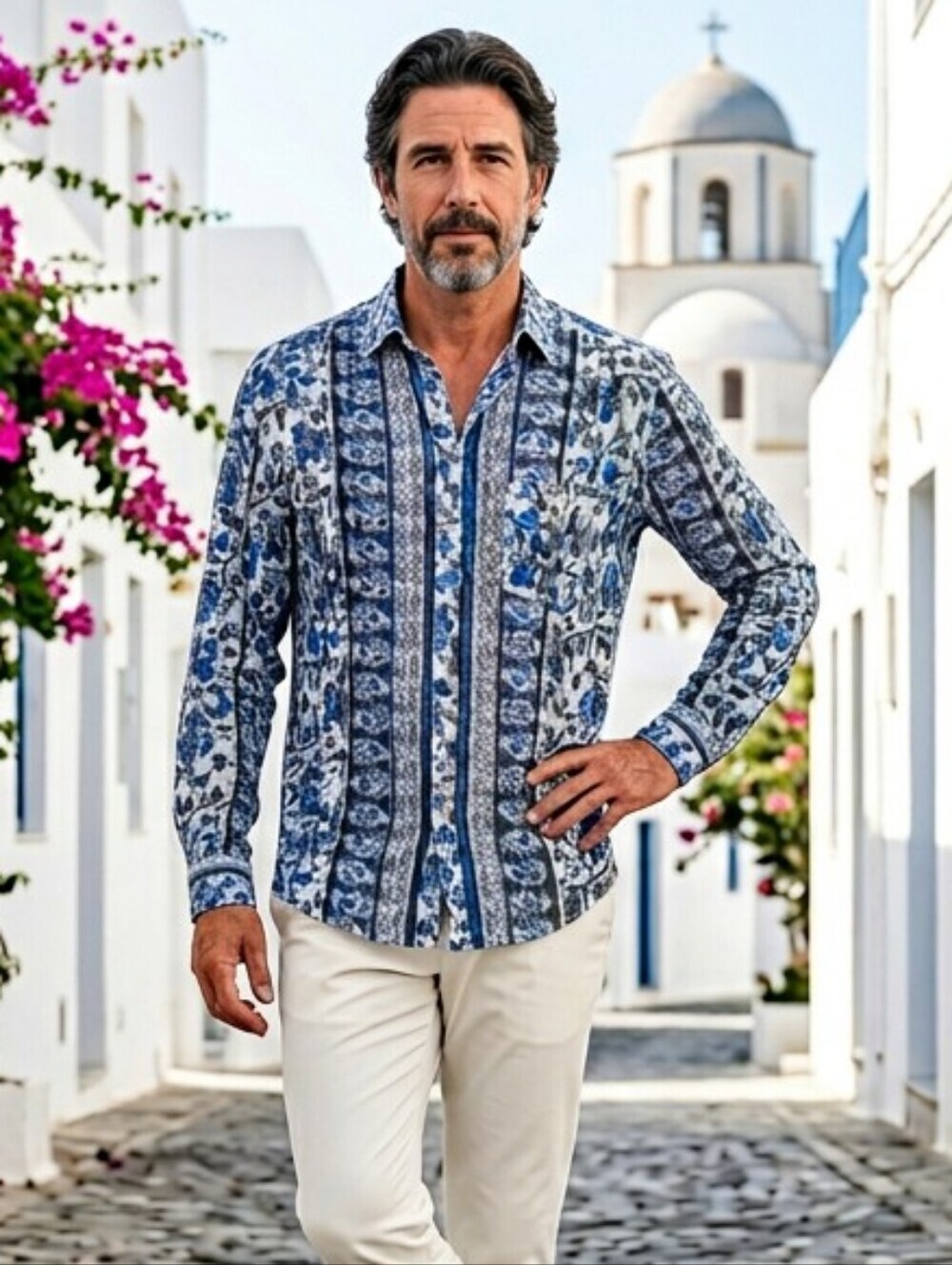 📣 Men's I.N.C. International Concepts Blue Floral Print Long Sleeve XXL 👕 Gorg